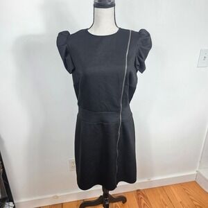 Laundry by Design Womens Black Asymmetrical Zip Puff Sleeve Sheath Dress Size 12